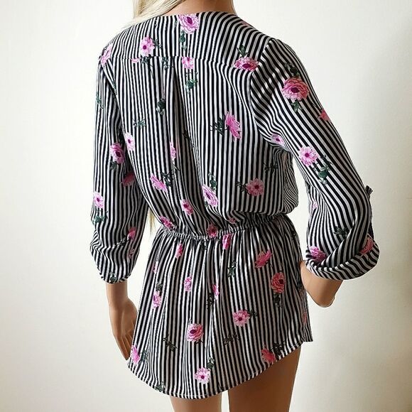 Justify Striped Floral Rose Pattern Long-Sleeve Tunic - Picture 7 of 12